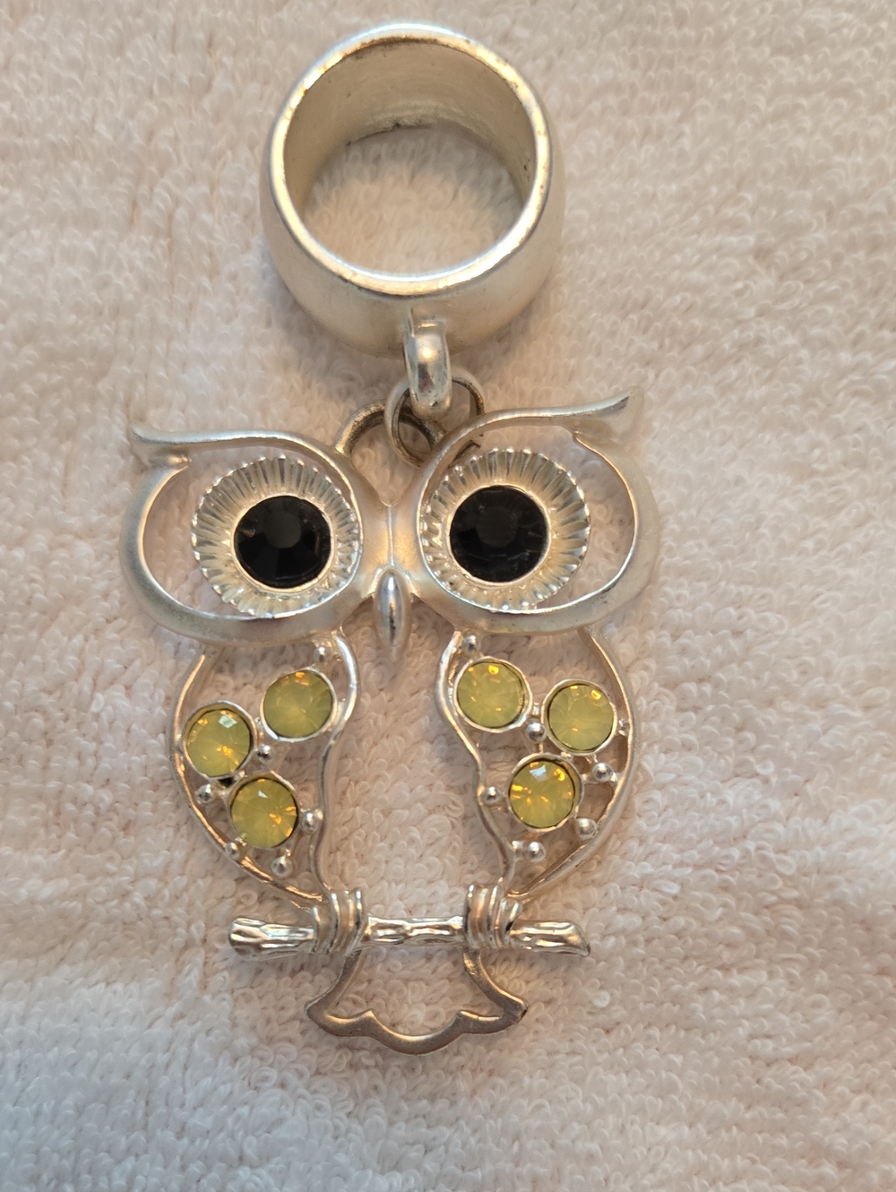 Silver Owl Scarf Accessory With Lime Green Crystals